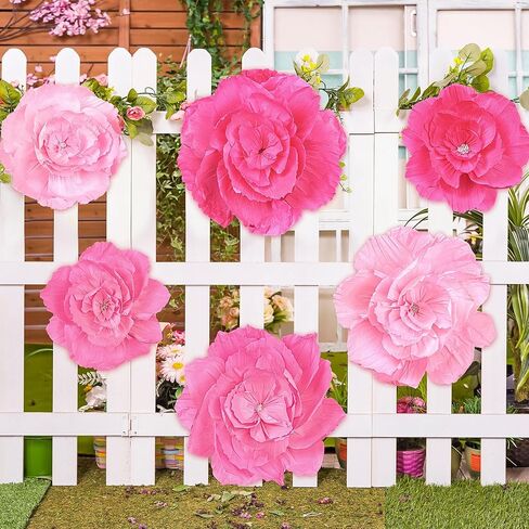 Aneco 6 Pieces Large Paper Artificial Flowers 3D Crepe Tissue Flower Wall Decor for Wedding Birthday Bachelorette Bridal Shower Backdrop Table Centerpieces Party Supplies, Mixed Pink in Saudi Arabia