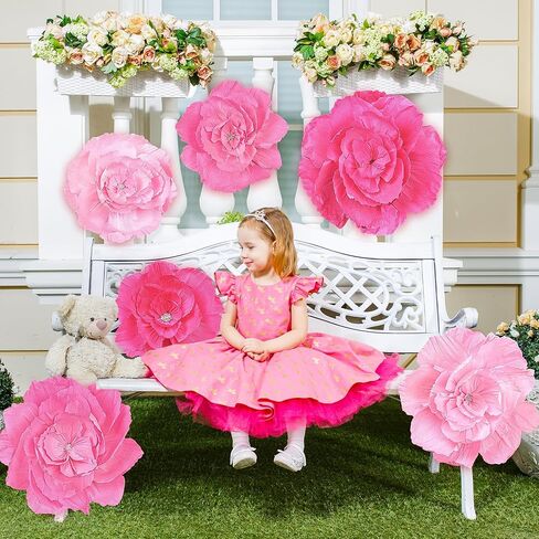 Aneco 6 Pieces Large Paper Artificial Flowers 3D Crepe Tissue Flower Wall Decor for Wedding Birthday Bachelorette Bridal Shower Backdrop Table Centerpieces Party Supplies, Mixed Pink in Saudi Arabia