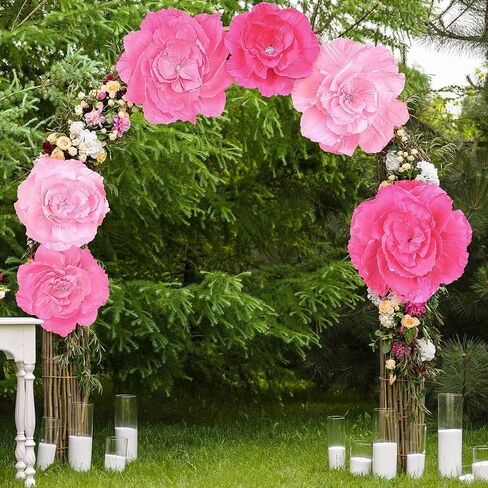 Aneco 6 Pieces Large Paper Artificial Flowers 3D Crepe Tissue Flower Wall Decor for Wedding Birthday Bachelorette Bridal Shower Backdrop Table Centerpieces Party Supplies, Mixed Pink in Saudi Arabia