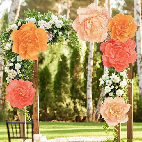 Aneco 6 Pieces Large Paper Artificial Flowers 3D Crepe Tissue Flower Wall Decor for Wedding Birthday Bachelorette Bridal Shower Backdrop Table Centerpieces Party Supplies, Mixed Pink in Saudi Arabia