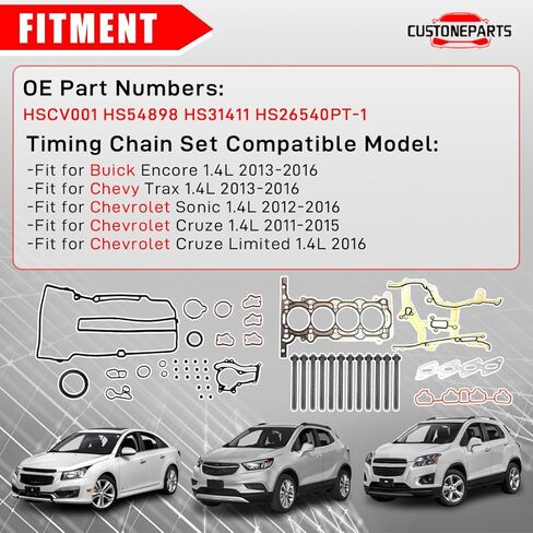 Full Head Gasket Set with Head Bolt Kit (LUJ LUV Engine) FIT 2011-2016 Chevy Cruze Sonic Trax Buick Encore 1.4L Turbo, MLS Gasket Replaces HS26540PT-1 (Not for LE2 Engine) - 1 Set in Kuwait