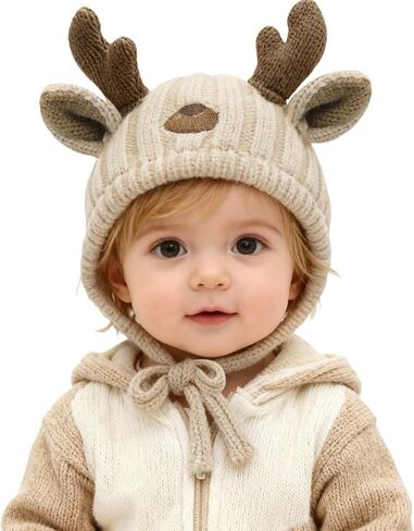 لطيف الرنة موس قبعة الشتاء الدافئة قبعة صغيرة محبوكة قبعة عيد الميلاد قرن الوعل قبعة تزلج الجمجمة قبعة للنساء الرجال in Kuwait