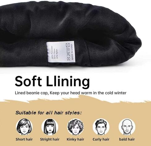 Men's and Women‘s Beanies with Turned-Up Brim Thickened Knit Winter Skull Hat Includes One hat and Five Interchangeable Badges Black in Kuwait