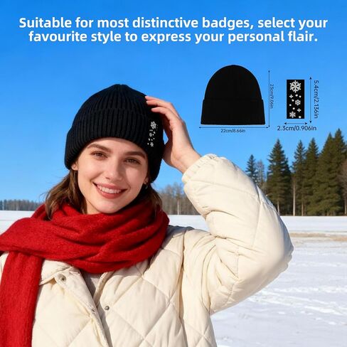 Men's and Women‘s Beanies with Turned-Up Brim Thickened Knit Winter Skull Hat Includes One hat and Five Interchangeable Badges Black in Kuwait