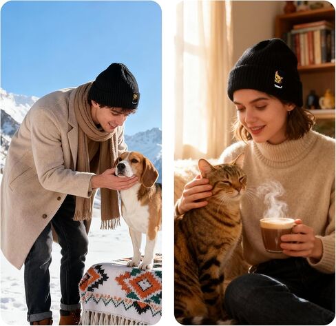 Men's and Women‘s Beanies with Turned-Up Brim Thickened Knit Winter Skull Hat Includes One hat and Five Interchangeable Badges Black in Kuwait