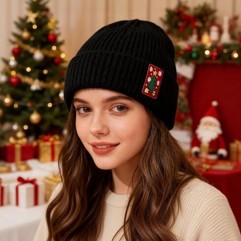 Men's and Women‘s Beanies with Turned-Up Brim Thickened Knit Winter Skull Hat Includes One hat and Five Interchangeable Badges Black in Kuwait