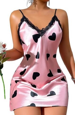 FEOYA Women’s Lace Nightgowns Satin Slip Dress V Neck Nightdress Silky Lingerie Sleepwear Cami Chemise Nightwear in Saudi Arabia