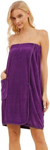 Rosyline Women Bath Towel Wrap Spa Bathrobe Adjustable Snap Closure With Pocket in Kuwait