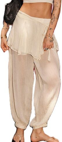 Women Y2k Vintage Lace Trim Long Bloomers Cute Ruffle Hem Pantaloons Pettipants Slips Pants Pajama Bottoms in Kuwait