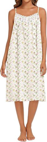 YOZLY 100% Cotton Nightgowns for Women Lace Sleeveless Nightgown Victorian Sleepshirt with Pockets S-XXXL in Kuwait