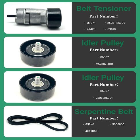 Belt Tensioner With Belt With Idler Pulley Compatible With 2006-2010 Hyundai sonata,2007-2010 Kia Optima,2007-2010 Kia Rondo 2.4L Replacement 25212-25000 in Kuwait