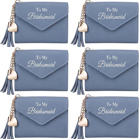 Bridesmaid Proposal Gifts, 6 Pcs Shimmering Slim Wallets with Gold Heart Tassel Keychain, Textured Faux Leather Card Holder for Wedding Bridal Shower Bachelorette Favors(Pink) in Saudi Arabia
