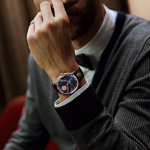 AGELOCER Automatic Watches for Men, Original 3D Moon Phase Mechanical Watch, Starry Sky Dial, Leather Strap Daily Wear Business in Kuwait