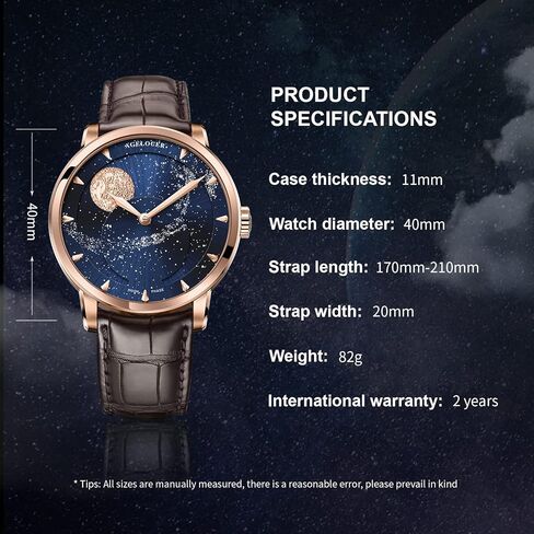 AGELOCER Automatic Watches for Men, Original 3D Moon Phase Mechanical Watch, Starry Sky Dial, Leather Strap Daily Wear Business in Kuwait