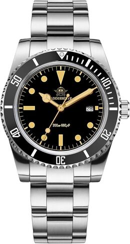 ADDIESDIVE 12 MM Dive Watches for Men K1 Mineral Bubble Glass Bidirectional Ceramic Bezel 200M Waterproof Retro Luminous Mens Quartz Watch with Stianless Steel Bracelet in Saudi Arabia