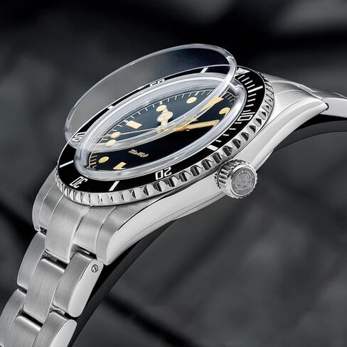 ADDIESDIVE 12 MM Dive Watches for Men K1 Mineral Bubble Glass Bidirectional Ceramic Bezel 200M Waterproof Retro Luminous Mens Quartz Watch with Stianless Steel Bracelet in Saudi Arabia