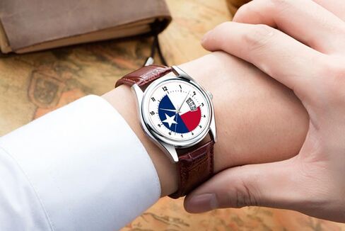 Men Watch Casual Waterproof Quartz Watches Clock Date Classic Business Brown Leather Christmas Wristwatch Texas Flag, American State Flag Wristwatch in Saudi Arabia
