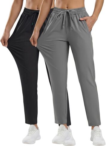 Coume 2 Pack Womens Stretch Active Pants Quick Dry Breathable Athletic Hiking Running Comfy Pants with Zipper Pockets in Saudi Arabia