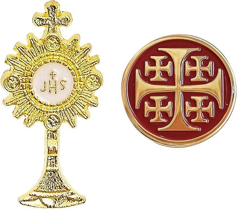 مجموعة دبابيس المينا الكاثوليكية، عبوتين، صليب القدس والوحش الإفخارستي IHS، ذهبي، دبابيس طية صدر دينية، هدايا إيمانية للرجال والنساء in Kuwait