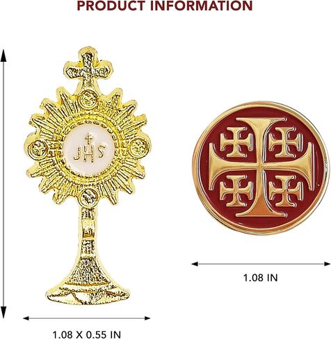 مجموعة دبابيس المينا الكاثوليكية، عبوتين، صليب القدس والوحش الإفخارستي IHS، ذهبي، دبابيس طية صدر دينية، هدايا إيمانية للرجال والنساء in Kuwait