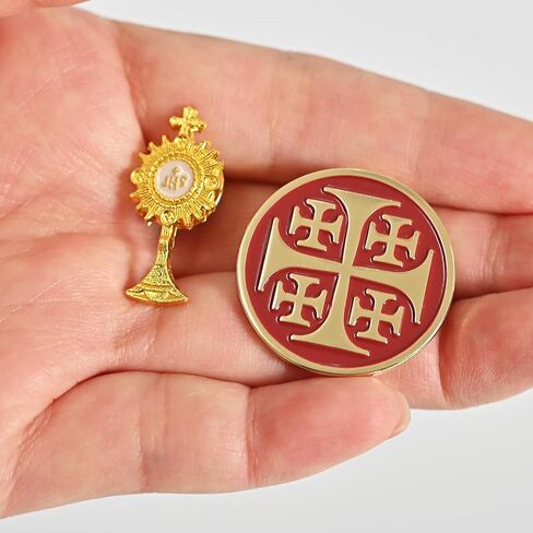 مجموعة دبابيس المينا الكاثوليكية، عبوتين، صليب القدس والوحش الإفخارستي IHS، ذهبي، دبابيس طية صدر دينية، هدايا إيمانية للرجال والنساء in Kuwait