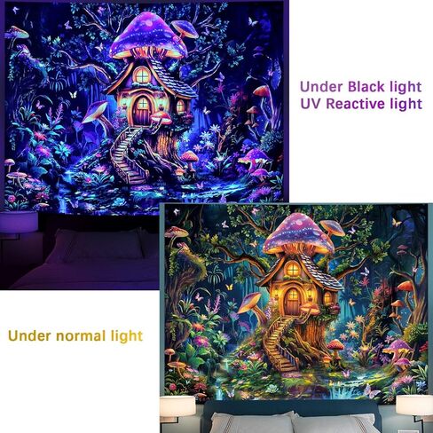 Serborlur Blacklight الفطر نسيج الأشعة فوق البنفسجية رد الفعل الخيال شجرة الغابات الجدار شنقا النيون الزهور النباتية المفروشات المناظر الطبيعية السحرية توهج في الظلام خلفية نسيج لغرفة النوم in Kuwait