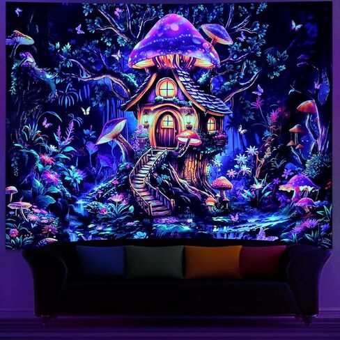 Serborlur Blacklight الفطر نسيج الأشعة فوق البنفسجية رد الفعل الخيال شجرة الغابات الجدار شنقا النيون الزهور النباتية المفروشات المناظر الطبيعية السحرية توهج في الظلام خلفية نسيج لغرفة النوم in Kuwait