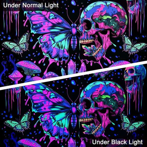 WEBEEDY Skull Glow in The Dark Tapestry Aesthetic Butterfly Mushroom Tapestries Halloween UV Reactive Cool Art Poster Colorful Large Wall Hanging for Bedroom Dorm Party Decor,59"X51"/150X130cm in Saudi Arabia
