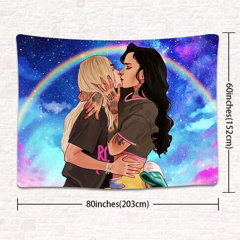 UHOMETAP Love LGBT Lesbian Tapestry Anime Lesbian Love Tapestries, Kiss Tapestry Home Decor for Teens Boys Girls Living Room Bedroom Dorm Room 80x60 Inches GTWYUH416 in Kuwait