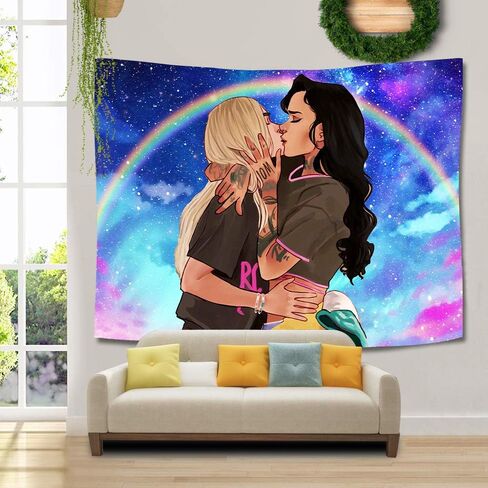 UHOMETAP Love LGBT Lesbian Tapestry Anime Lesbian Love Tapestries, Kiss Tapestry Home Decor for Teens Boys Girls Living Room Bedroom Dorm Room 80x60 Inches GTWYUH416 in Kuwait