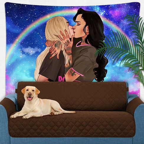 UHOMETAP Love LGBT Lesbian Tapestry Anime Lesbian Love Tapestries, Kiss Tapestry Home Decor for Teens Boys Girls Living Room Bedroom Dorm Room 80x60 Inches GTWYUH416 in Kuwait