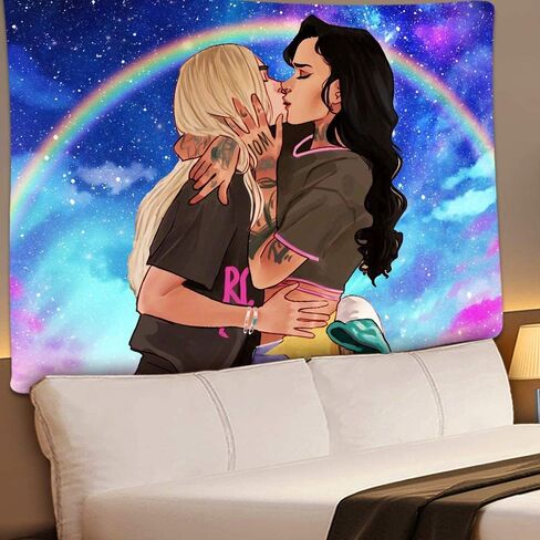UHOMETAP Love LGBT Lesbian Tapestry Anime Lesbian Love Tapestries, Kiss Tapestry Home Decor for Teens Boys Girls Living Room Bedroom Dorm Room 80x60 Inches GTWYUH416 in Kuwait