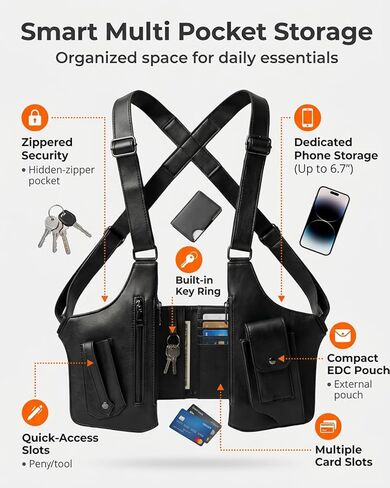 Leather Underarm Shoulder Bag Adjustable Strap Crossbody Chest Sling Satchel Multi Pocket Travel Everyday Vintage Classic in Saudi Arabia