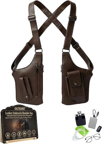 Leather Underarm Shoulder Bag Adjustable Strap Crossbody Chest Sling Satchel Multi Pocket Travel Everyday Vintage Classic in Kuwait