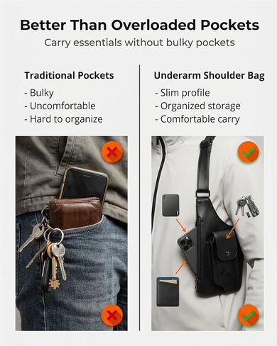 Leather Underarm Shoulder Bag Adjustable Strap Crossbody Chest Sling Satchel Multi Pocket Travel Everyday Vintage Classic in Saudi Arabia