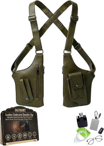Leather Underarm Shoulder Bag Adjustable Strap Crossbody Chest Sling Satchel Multi Pocket Travel Everyday Vintage Classic in Saudi Arabia