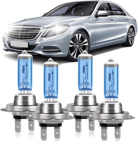 مصابيح هالوجين أمامية مناسبة لسيارة Mercedes-Benz S430 2003 2004 2005 2006، مجموعة مصابيح H7 H7 عالية الشعاع المنخفض، 20000LM 900% سطوع 6000K مصابيح هالوجين بيضاء، التوصيل والتشغيل، 4 قطع in Kuwait