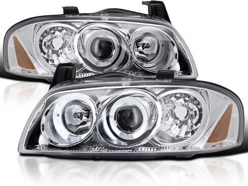 SPEC-D TUNING Halo Projector Headlights Chrome متوافق مع 2004-2006 Nissan Sentra، مجموعة المصابيح الأمامية اليسرى + اليمنى in Saudi Arabia