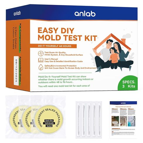 مجموعة أدوات اختبار العفن للمنزل من Anlab™ - افعل ذلك بنفسك للكشف عن العفن المنزلي | اختبار نظام التدفئة والتهوية وتكييف الهواء | أسطح المنزل | مجموعة أدوات اختبار جودة الهواء الداخلي - دليل التعريف متضمن - مغلق بشكل منفصل (عناصر من 3) in Kuwait