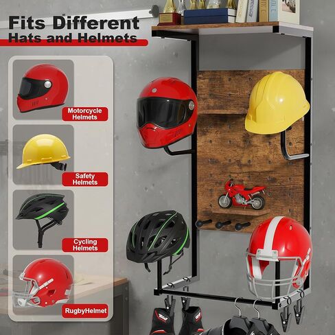 Helmet Holder Wall Mount, Motorcycle Helmet Stand, Motorcycle Accessories Display, Wall-Mounted Helmet Storage Rack with 4 Glove Clips in Saudi Arabia