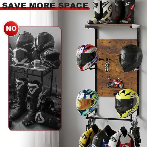 Helmet Holder Wall Mount, Motorcycle Helmet Stand, Motorcycle Accessories Display, Wall-Mounted Helmet Storage Rack with 4 Glove Clips in Saudi Arabia