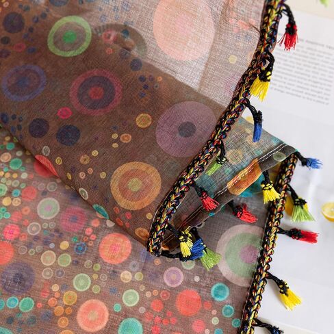 ستائر شفافة منقطة ملونة بطول 54 بوصة، حواف مهدبة وستائر شبه شفافة مزخرفة، معالجة نوافذ كبيرة لغرفة المعيشة/غرفة النوم، لوحتان in Kuwait