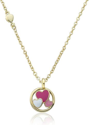قلادة على شكل قرص مطلية بالذهب عيار 14 قيراط من I LOVE My Jewels مرصعة بسلسلة قلوب متعددة الألوان من المينا / 14 بوصة + 2 بوصة in Kuwait