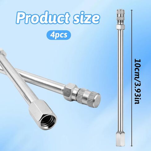 Tire Valve Stem Extensions, 4 PCS 4 Inch/100mm Valve Stem Extension Rods with Caps, Stainless Steel Air Tire Extenders for Trucks, Cars, Motorcycles & RVs, Silver in Kuwait