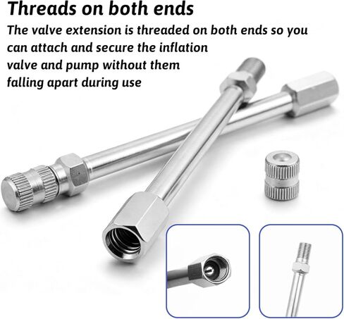 Tire Valve Stem Extensions, 4 PCS 4 Inch/100mm Valve Stem Extension Rods with Caps, Stainless Steel Air Tire Extenders for Trucks, Cars, Motorcycles & RVs, Silver in Kuwait