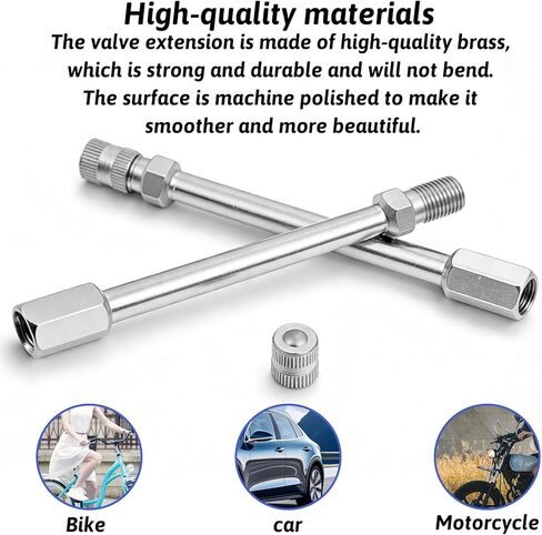 Tire Valve Stem Extensions, 4 PCS 4 Inch/100mm Valve Stem Extension Rods with Caps, Stainless Steel Air Tire Extenders for Trucks, Cars, Motorcycles & RVs, Silver in Kuwait