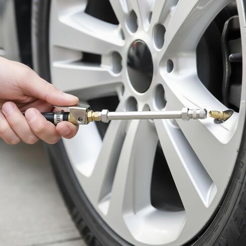 Tire Valve Stem Extensions, 4 PCS 4 Inch/100mm Valve Stem Extension Rods with Caps, Stainless Steel Air Tire Extenders for Trucks, Cars, Motorcycles & RVs, Silver in Kuwait