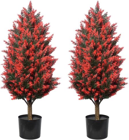 PakaLife 39 بوصة أشجار توبياري لافندر صناعية خارجية مكونة من قطعتين، شجيرات صناعية (أرجواني) in Kuwait