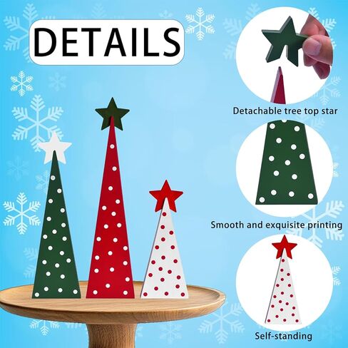 3 قطع خشبية لأشجار عيد الميلاد على الطاولة، علامات طاولة شجرة عيد الميلاد الريفية على الوجهين صينية ذات طبقات قطع مركزية لمنزل المزرعة ديكور خشبي للمنزل والمكتب والمدفأة (3 قطع) in Kuwait