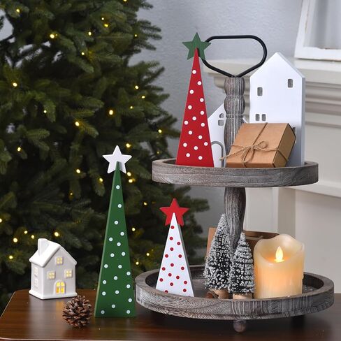 3 قطع خشبية لأشجار عيد الميلاد على الطاولة، علامات طاولة شجرة عيد الميلاد الريفية على الوجهين صينية ذات طبقات قطع مركزية لمنزل المزرعة ديكور خشبي للمنزل والمكتب والمدفأة (3 قطع) in Kuwait